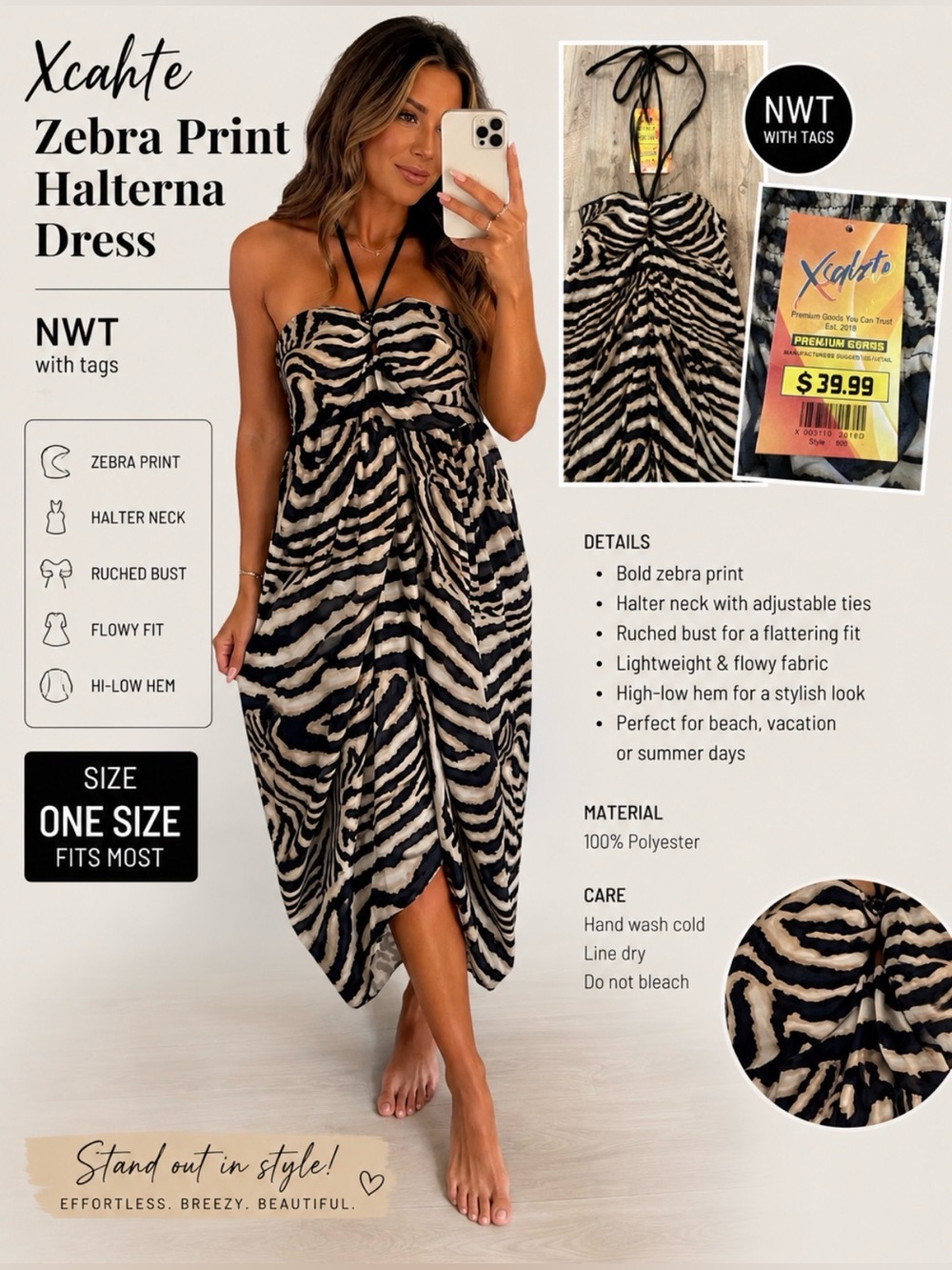NWT Zebra Print Halter Dress – One Size Fits Most | Flowy dress